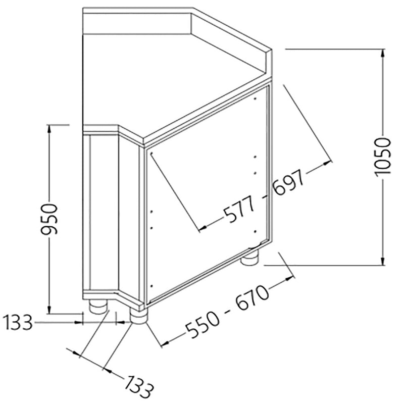 Diamond CL45X/5 Neutral Rear Angle - Closed 45°, With Backsplash