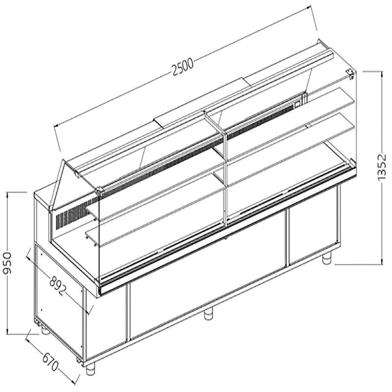 Diamond SA25XR/R2 Snack Patisserie Display Counter with Understorage, 2500mm