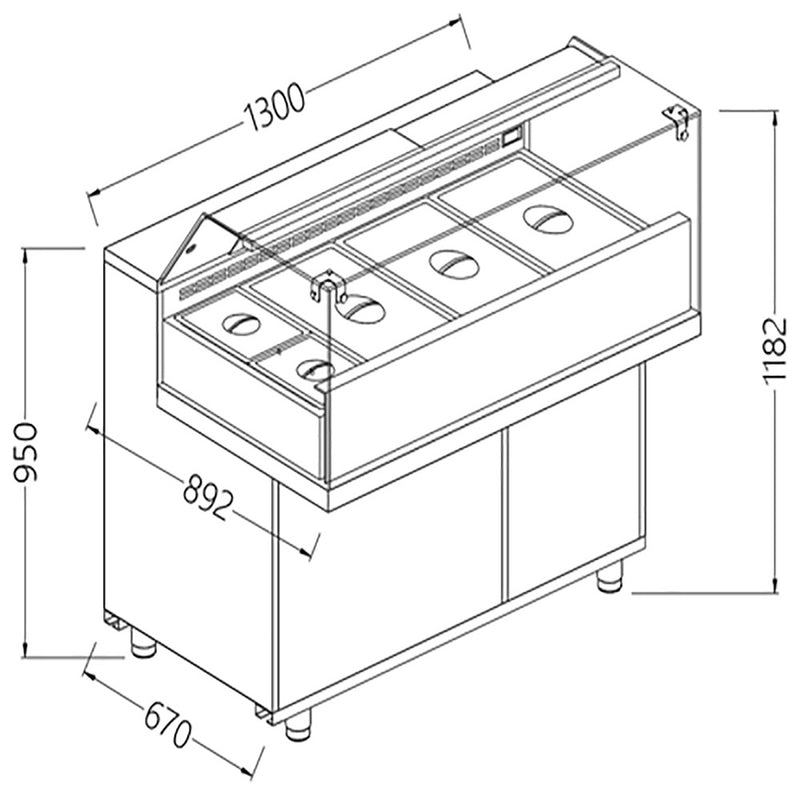Diamond VB13XG Saladette Snack Bain Marie Display Counter, 1300mm
