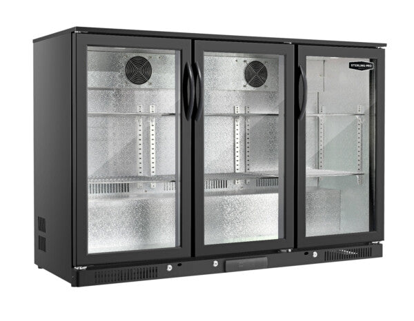 Sterling Pro Green SP3HC-LOW-BH Hinged Triple Door Low Height Bottle Cooler, 274 x 330ml Bottles
