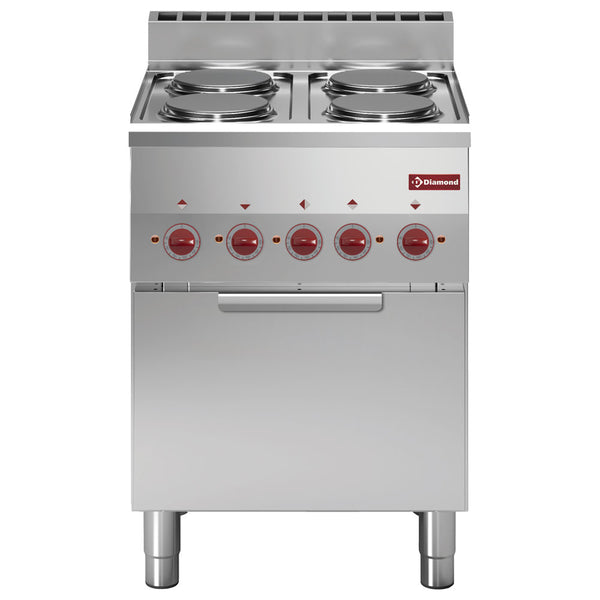 Diamond E60/4PFV6-N 4 Rounded Hobs Freestanding Electric Range Cooker on Electric Oven, 11kW