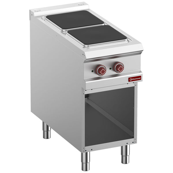 Diamond E9/2PQA4-N 2 Squared Plates Freestanding Electric Range Cooker on Neutral Open Cupboard, 6kW