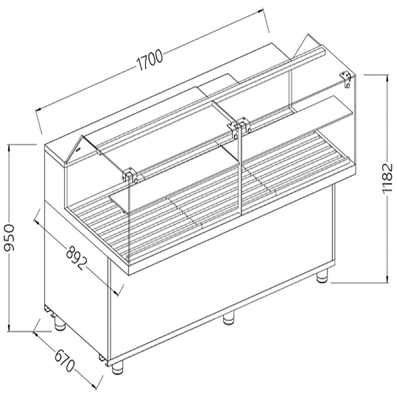 Diamond VPB17X Bread Snack Low Glass Display Counter, 1700mm