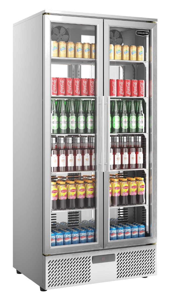 Sterling Pro Green SP220-STS Double Door Stainless Steel Upright Bottle Cooler, 458 Litres