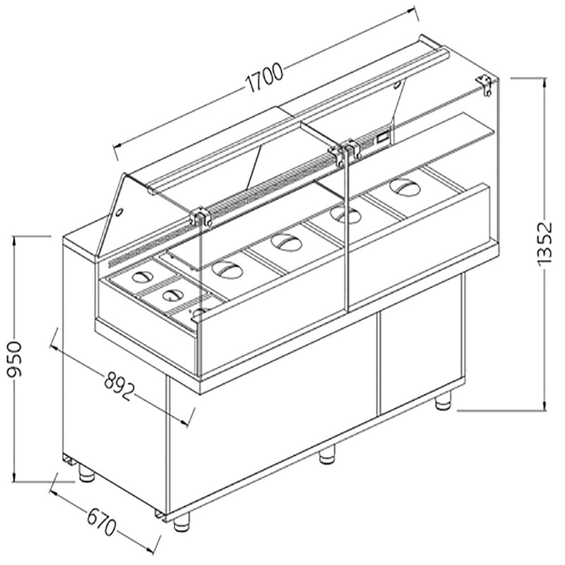 Diamond VA17XGR Saladette Snack Bain Marie Display Counter, 1700mm