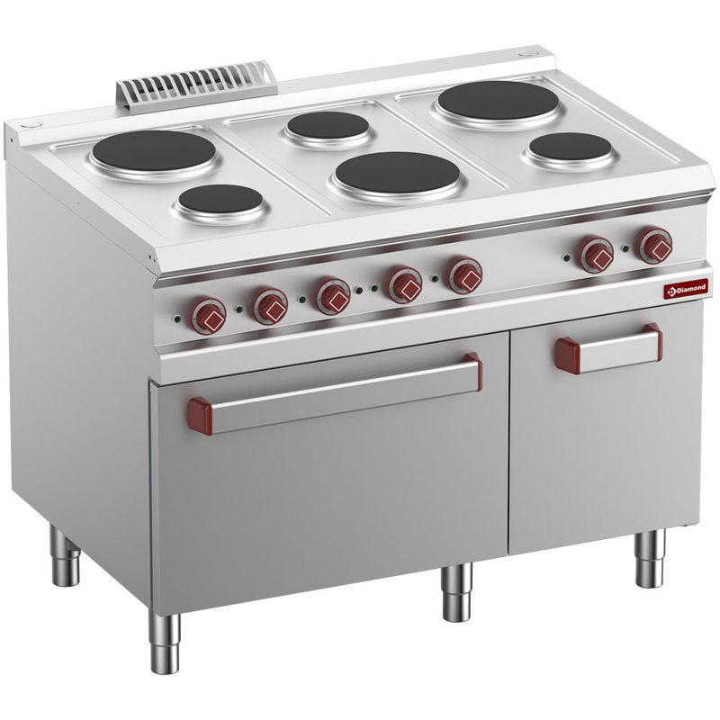 Diamond E7/6PFA11-N 6 Rounded Hobs Freestanding Electric Range Cooker on Neutral Cupboard, 17.6kW