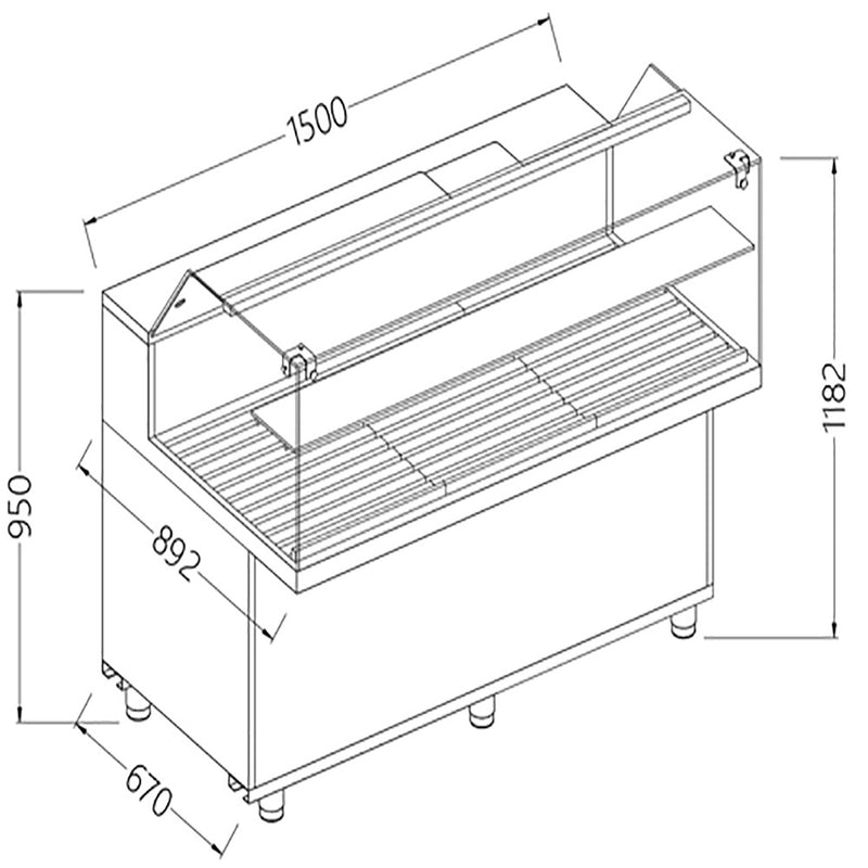 Diamond VPB15X Bread Snack Low Glass Display Counter, 1500mm