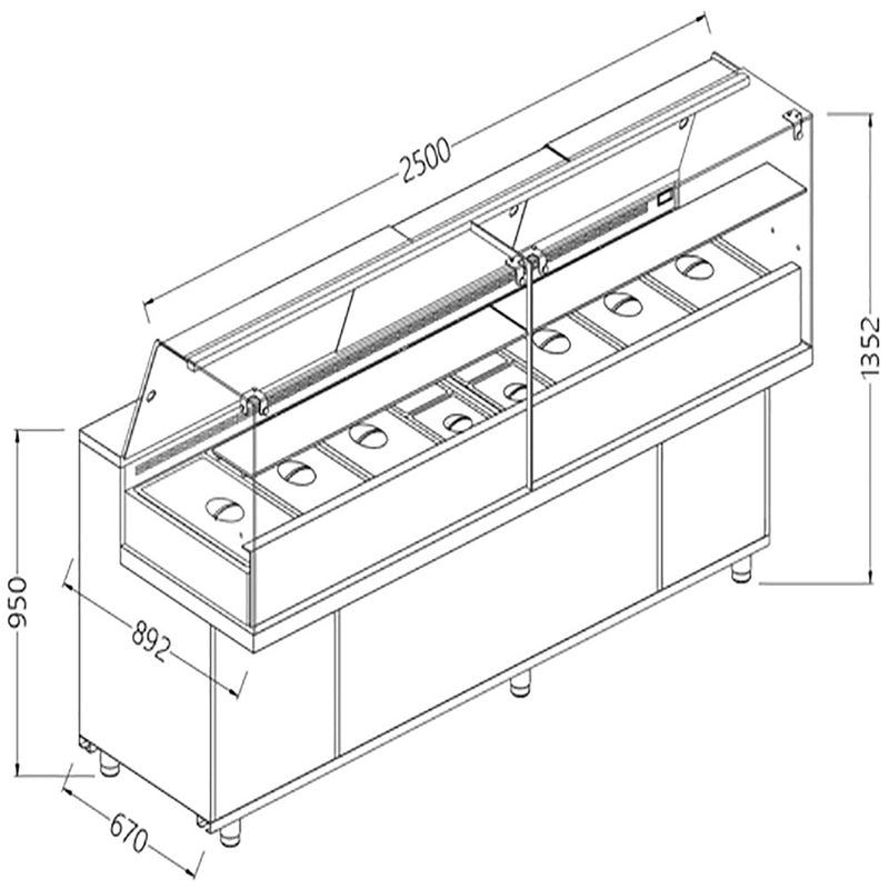 Diamond VA25XG/R2 Saladette Snack Bain Marie Display Counter with Understorage, 2500mm