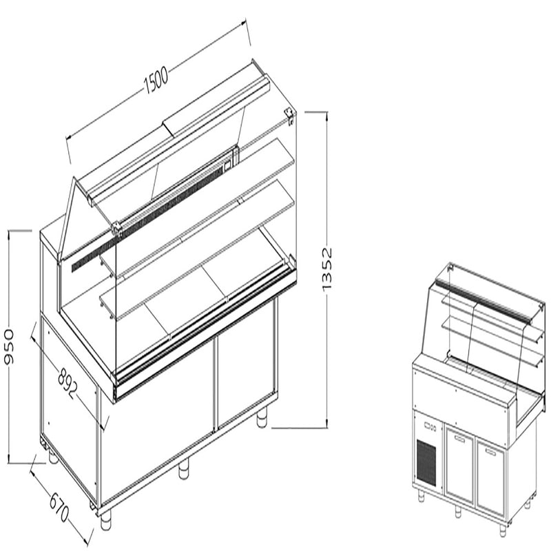 Diamond VA15X/R Snack Patisserie Display Counter with Understorage, 1500mm
