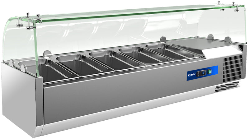 Prodis EC-T12G, 1200mm 4 x 1/3GN Topping Unit With Curved Glass Top
