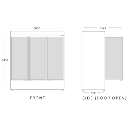 BLIZZARD Triple Hinged Glass Door Freezer Display Merchandiser