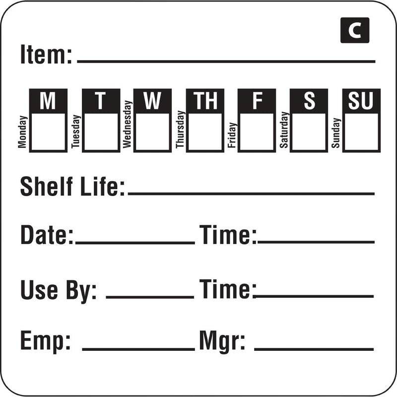 Hygiplas Freezable Day of the Week Labels (500 Pack)
