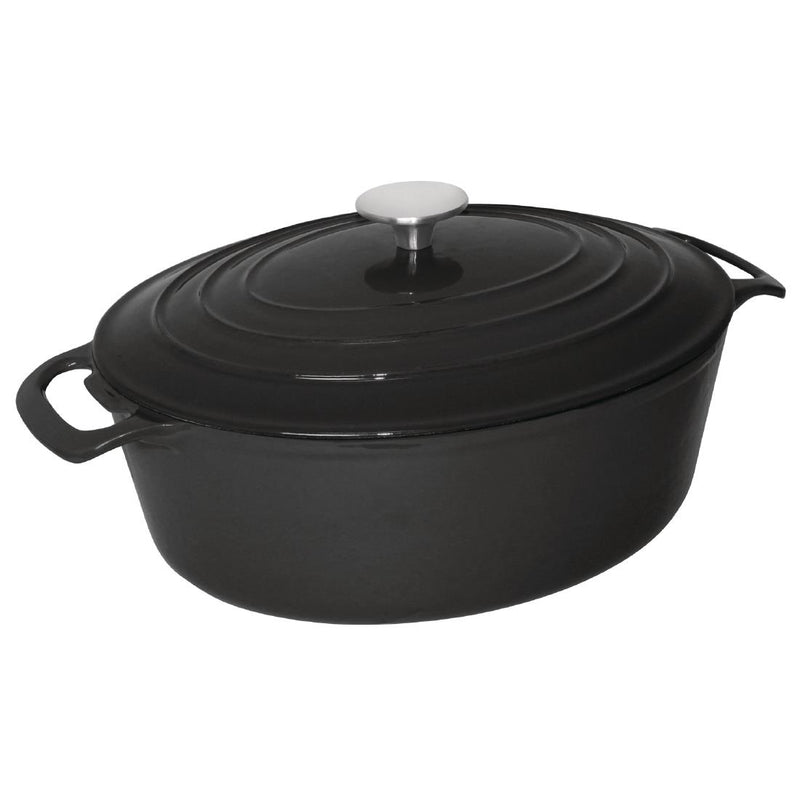 Vogue Oval Casserole Dish Black 6Ltr