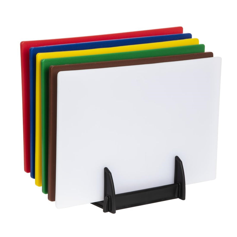 Hygiplas Low Density 6-Piece Chopping Board Set with Rack 450x300x10mm