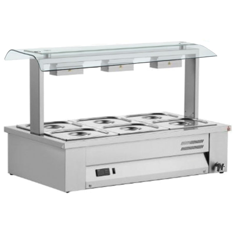 INOMAK Counter Top Bain Marie With Double Sneeze Guard 3x GN1/1