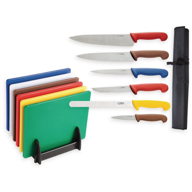 Special Offer Hygiplas Low Density 6 Chopping Boards and 6 Knives Set