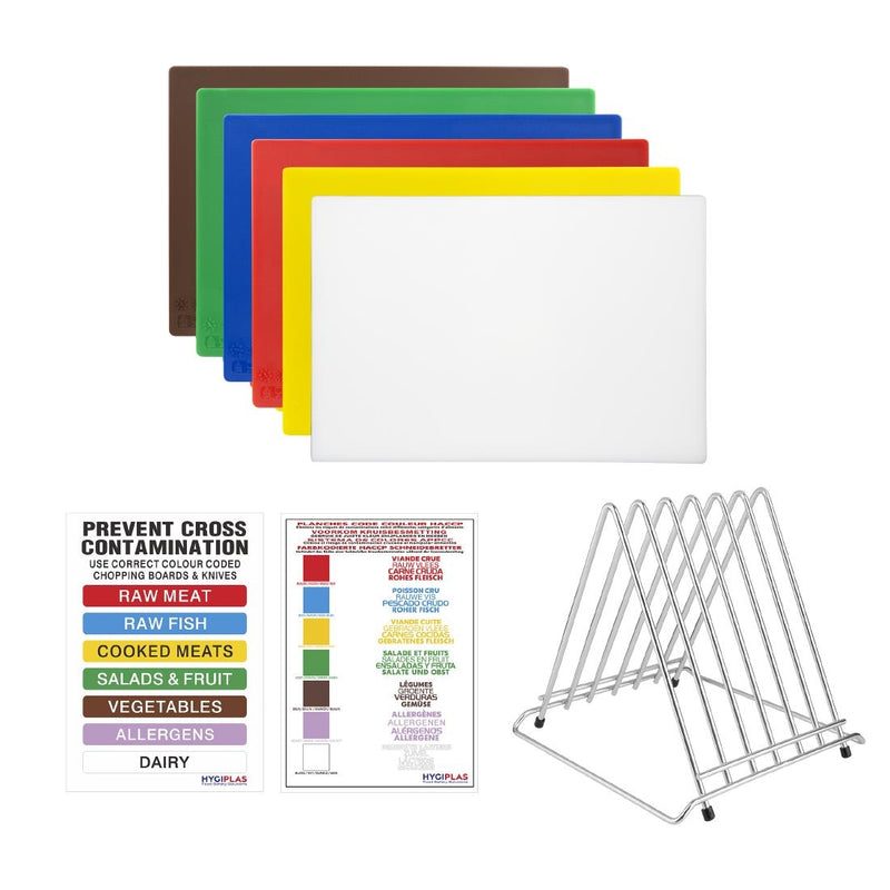 Hygiplas Low Density 6-Piece Chopping Board Set with Rack 455x305x20mm