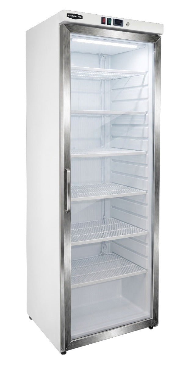 Sterling Pro Cobus SPF400G Single Door White Glass Door Upright Freezer, 360 Litres
