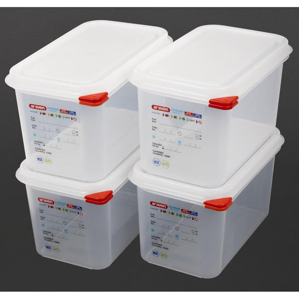 Araven Polypropylene 1/4 Gastronorm Food Containers 4.3Ltr (4 Pack)