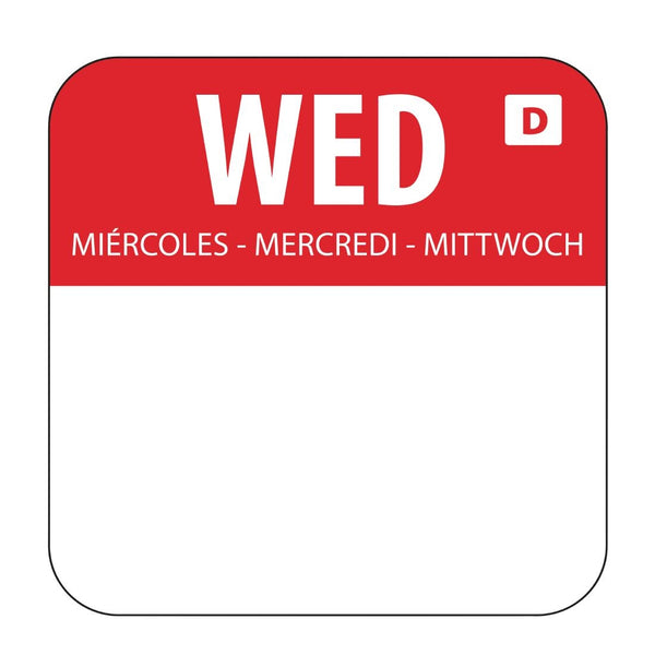 Hygiplas Dissolvable Food Rotation Labels Wednesday (1000 Pack)