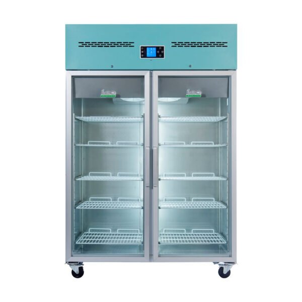 LEC Medical PGR1200UK Glass Double Door Pharmacy Refrigerator, 1200 Litres