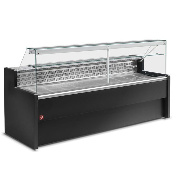 Diamond RO20/B5-R2 Black Flat Glass Serveover with Understorage, 2000mm