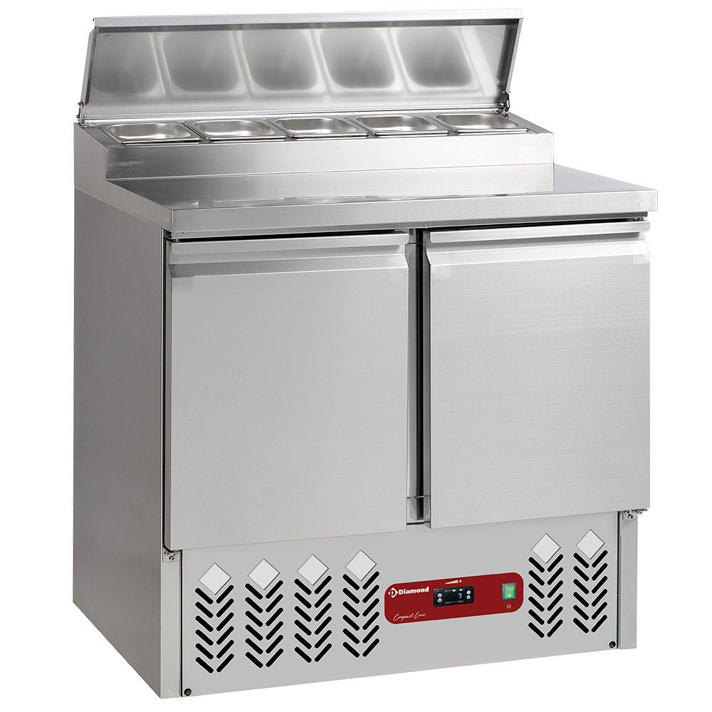 Diamond SALP2/R6 2 Door Refrigerated Saladette Counter with Lid, 5 x 1/6 GN