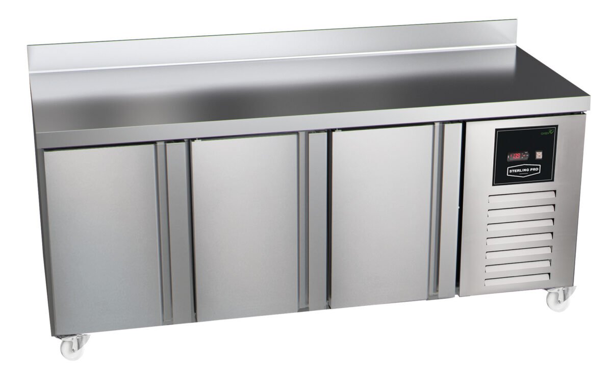 Sterling Pro Green SNI-7-180-30-SB 3 Door Counter Freezer with 100mm Splashback, 452 Litres
