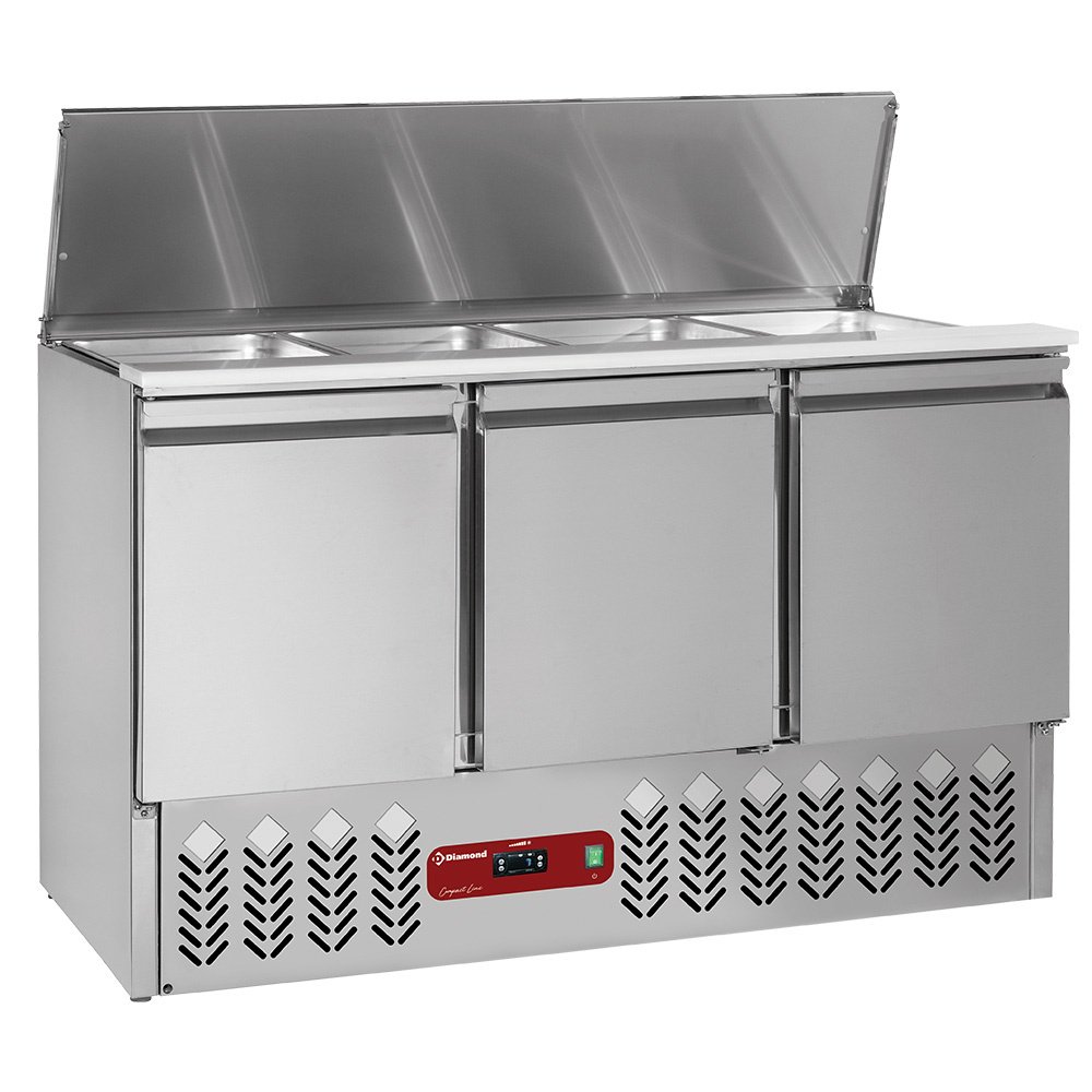 Diamond SAL3M/R6 3 Door Refrigerated Saladette Counter with Lid, 380 Litres