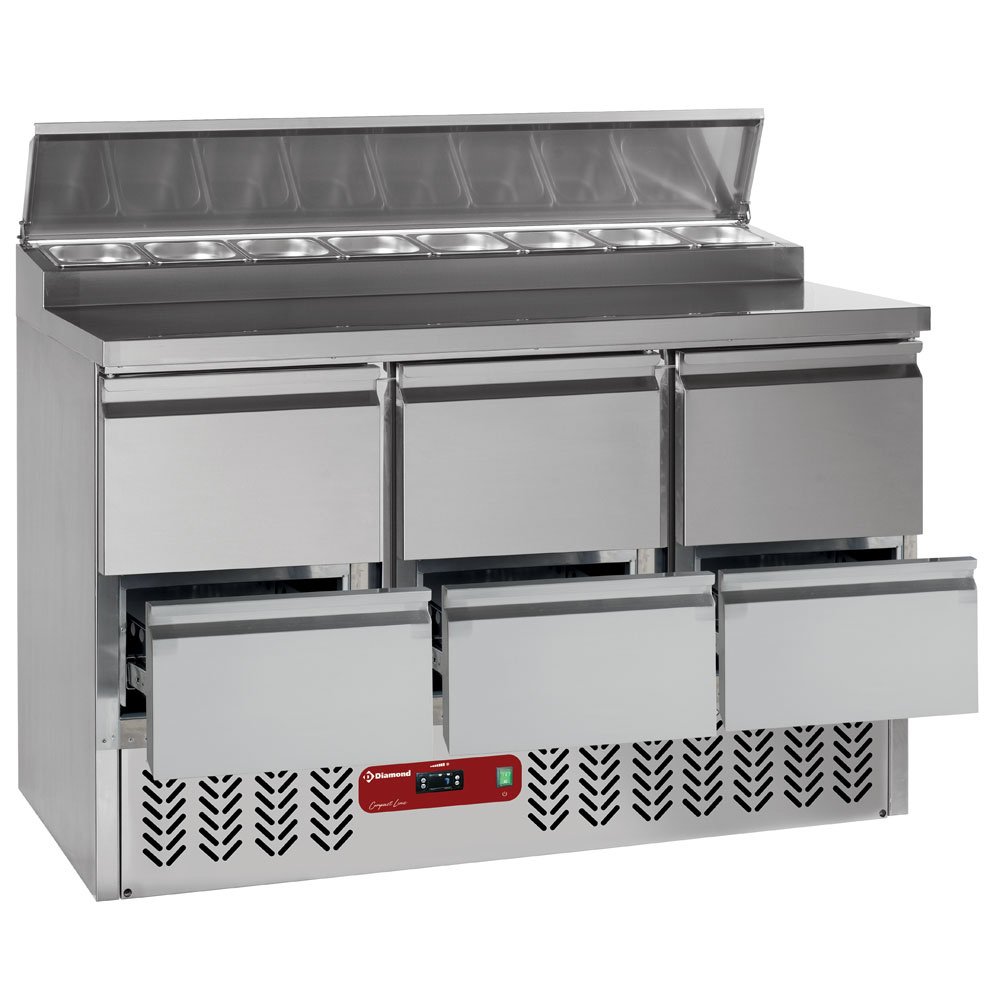 Diamond SALP3/R6_3XGC1/2/R6 6 Drawer Refrigerated Saladette Counter with Lid, 8 x 1/6 GN