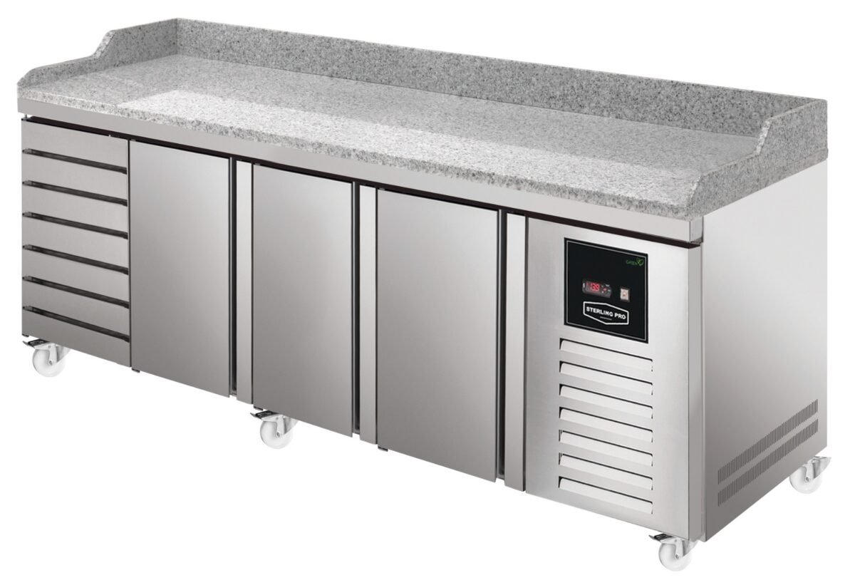 Sterling Pro Green SPI-8-250-37 Granite Top Pizza Counter with 3 Doors & 7 Drawers