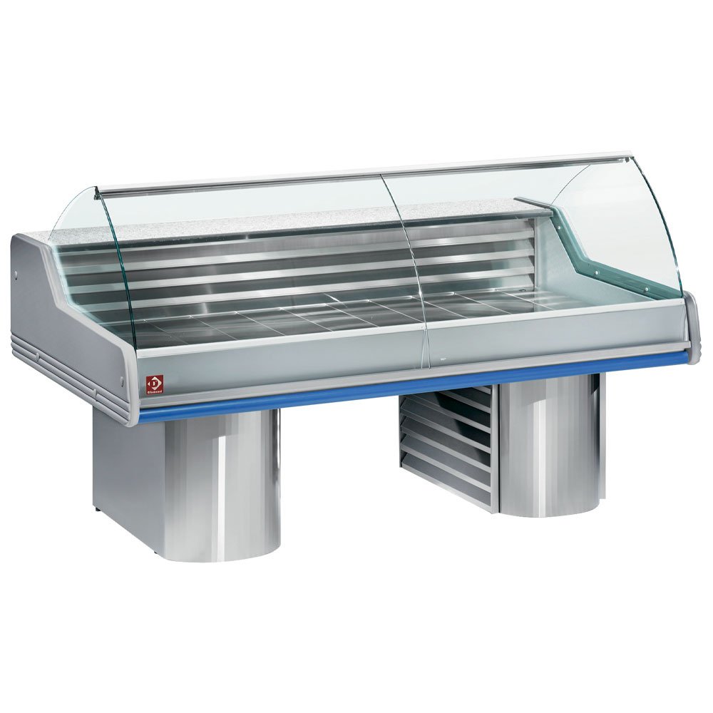 Diamond SG15B/B1-R2 Blue Trimmed Fresh Meat & Fish Refrigerated counter with Curved Glass, 1500mm