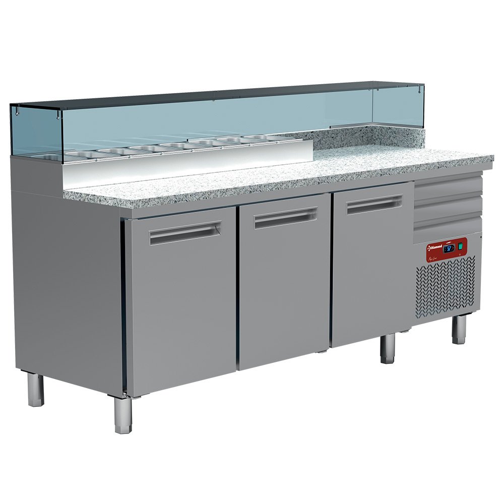 Diamond MR-MAXIPIZZA/R2 3 Door Gastronorm Saladette Counter for Pizzeria, 8 x 1/4 GN