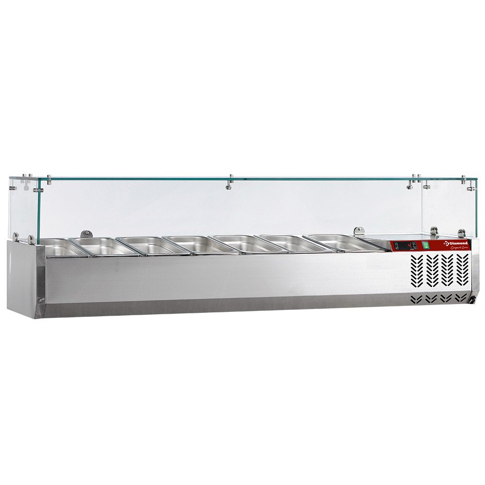 Diamond SY160/DV-R6 Stainless Steel Topping Unit with Sneezeguard, 7 x 1/3 GN