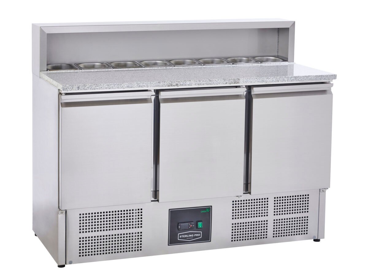 Sterling Pro Cobus SPU903PZ 3 Door Granite Top Pizza Counter, 8 x GN1/6, 402 Litres