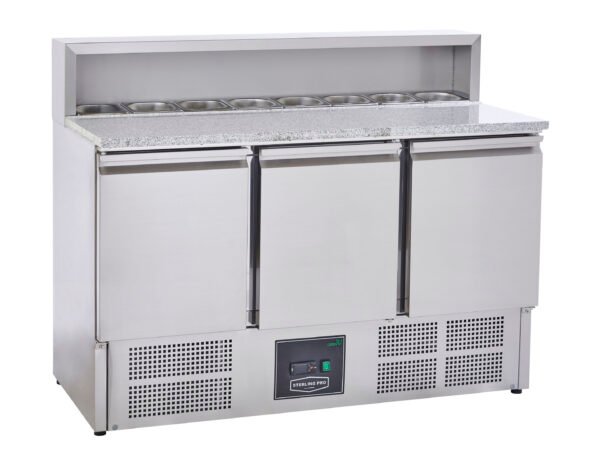 Sterling Pro Cobus SPU903PZ 3 Door Granite Top Pizza Counter, 8 x GN1/6, 402 Litres
