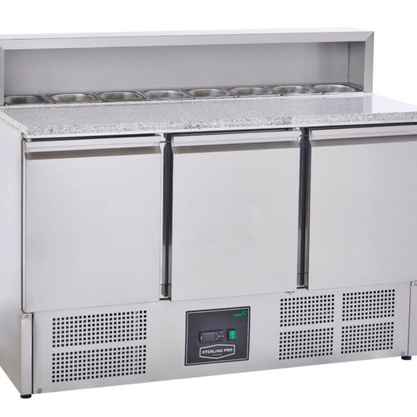 Sterling Pro Cobus SPU903PZ 3 Door Granite Top Pizza Counter, 8 x GN1/6, 402 Litres