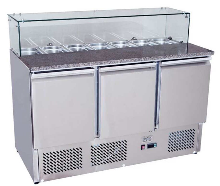 Ice-A-Cool ICE3864GR 3 Door Marble Top Saladette Preparation Counter, 380 Litres