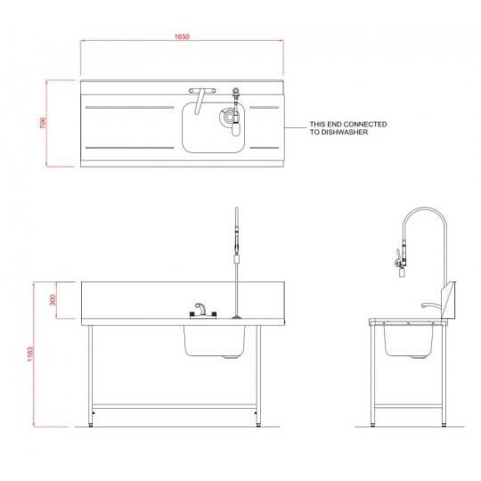 Hobart SD1650L/R Inlet Triple Rack Table & Sink