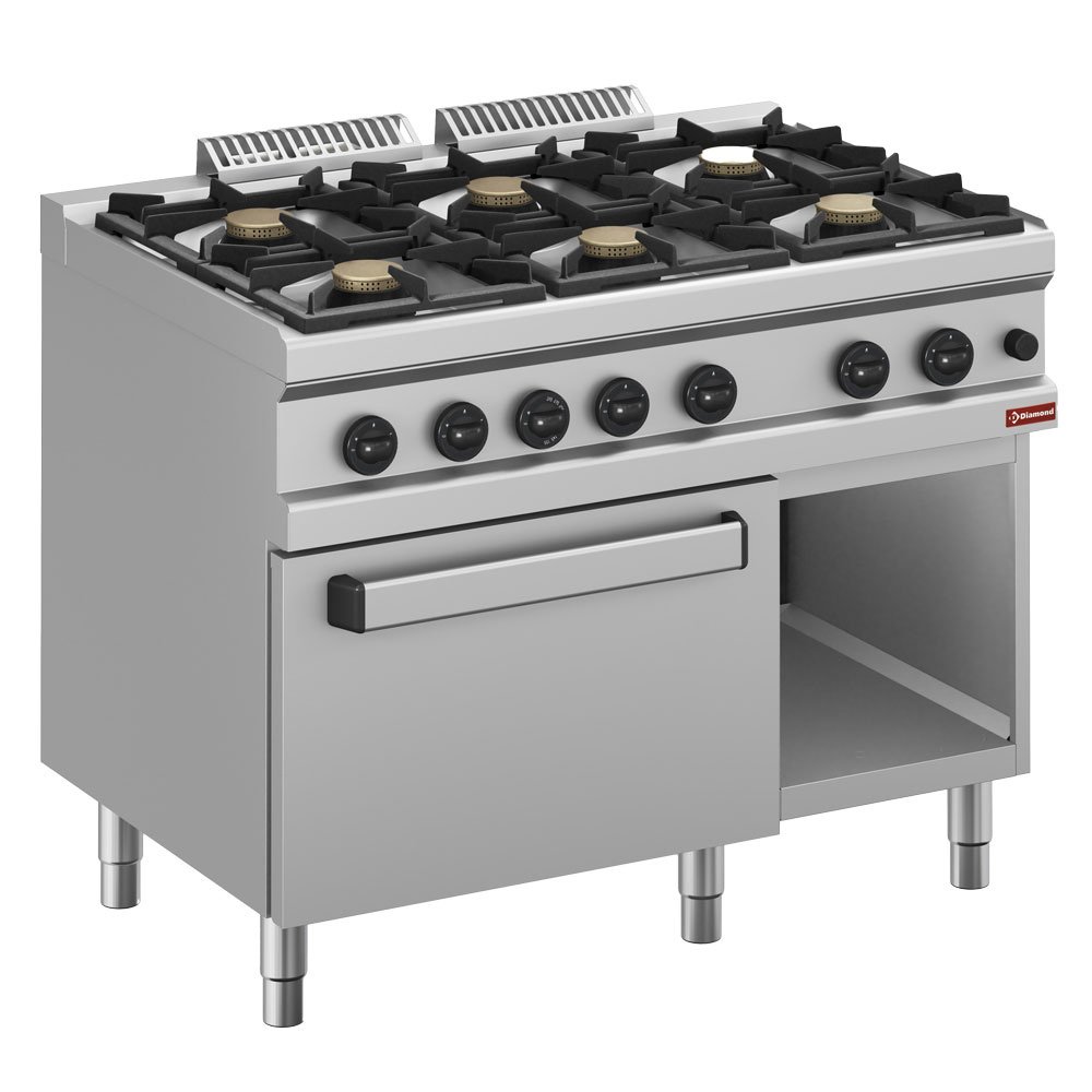 Diamond C6GFA11-BF 6 Burners Gas Range with Oven and Open Cupboard