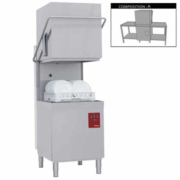 Diamond 015-25D/6/A 500mm Basket Passthrough Hood Dishwasher with 2 Entry/Exit Tables