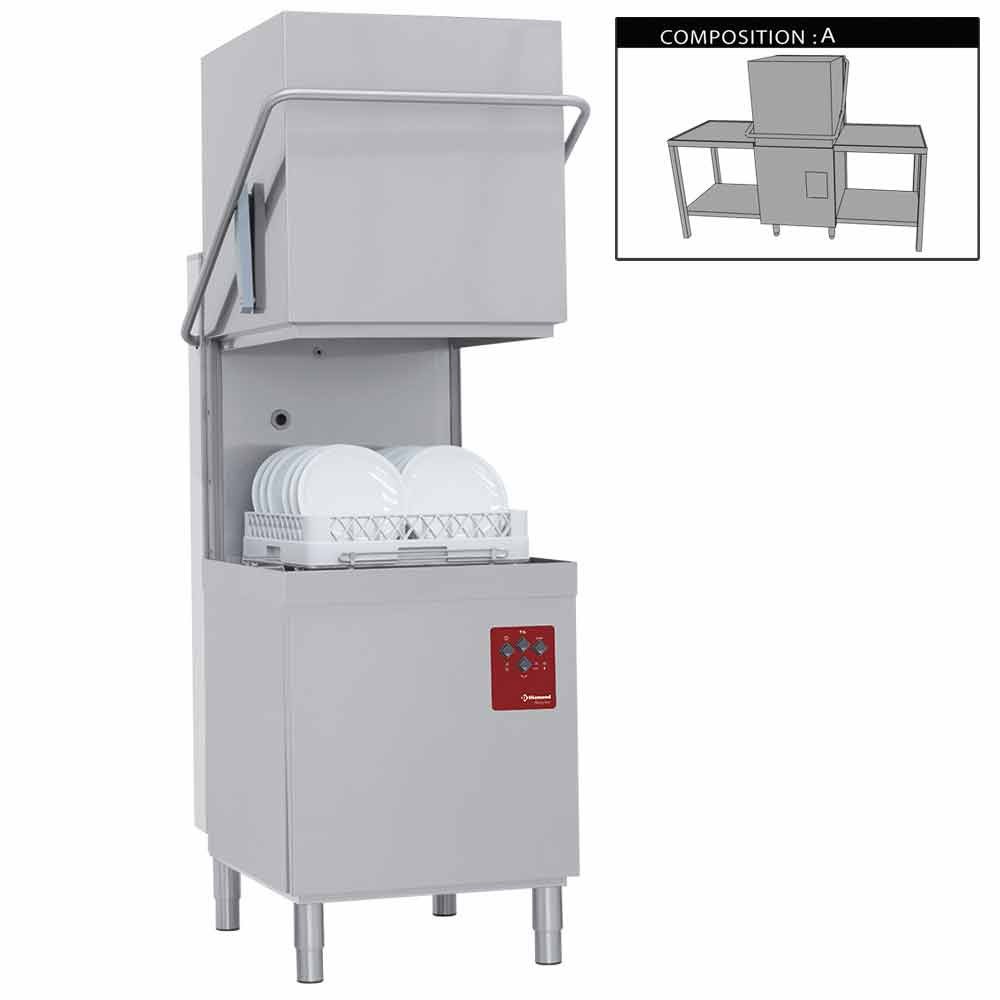 Diamond 015-25D/6/A 500mm Basket Passthrough Hood Dishwasher with 2 Entry/Exit Tables