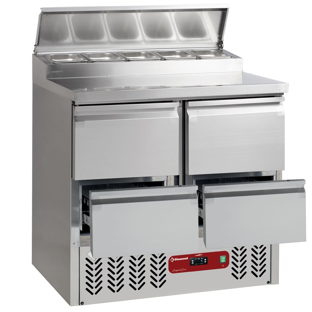 Diamond SALP2/R6_2XGC1/2/R6 4 Drawer Refrigerated Saladette Counter with Lid, 5 x 1/6 GN