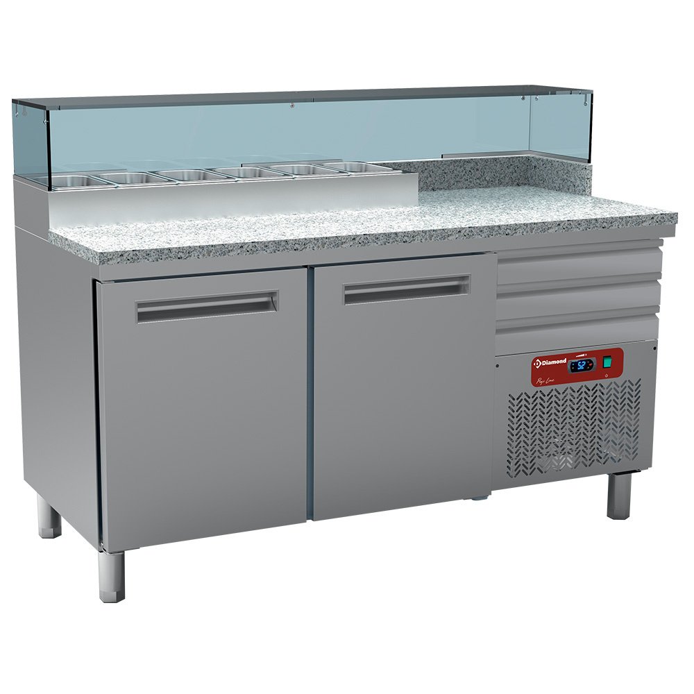 Diamond MR-PIZZA/R2 2 Door Gastronorm Saladette Counter for Pizzeria, 6 x 1/4 GN