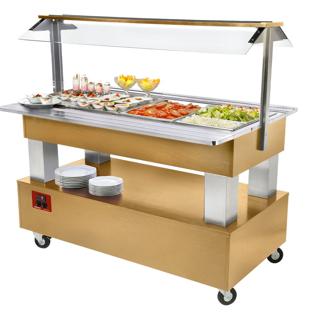 Diamond BSB/4N-D1-R2 Light Oak Wood Refrigerated Buffet Salad Bar, 4 x 1/1 GN