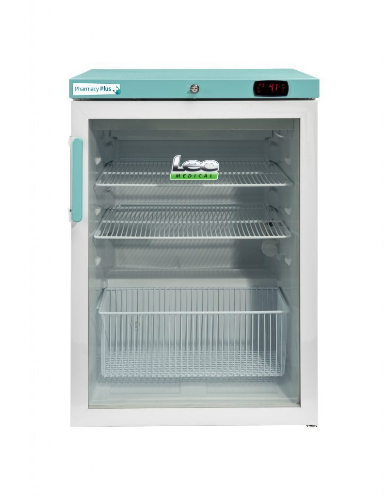 LEC Medical PPGR158BT-UK Glass Single Door Pharmacy Plus Bluetooth Enabled Countertop Refrigerator, 158 Litres