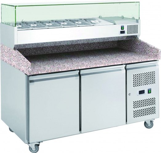 Chefs Range PP2+ - 2 Door Pizza Prep Counter - 5 x 1/3gn + 1 x 1/2gn Containers