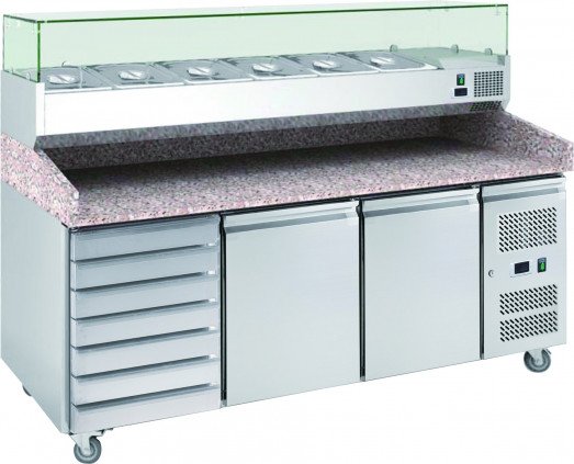 Chefs Range PP3D+ - 2 Door + 1 bank of drawers Pizza Prep Counter - 9 x 1/3gn containers