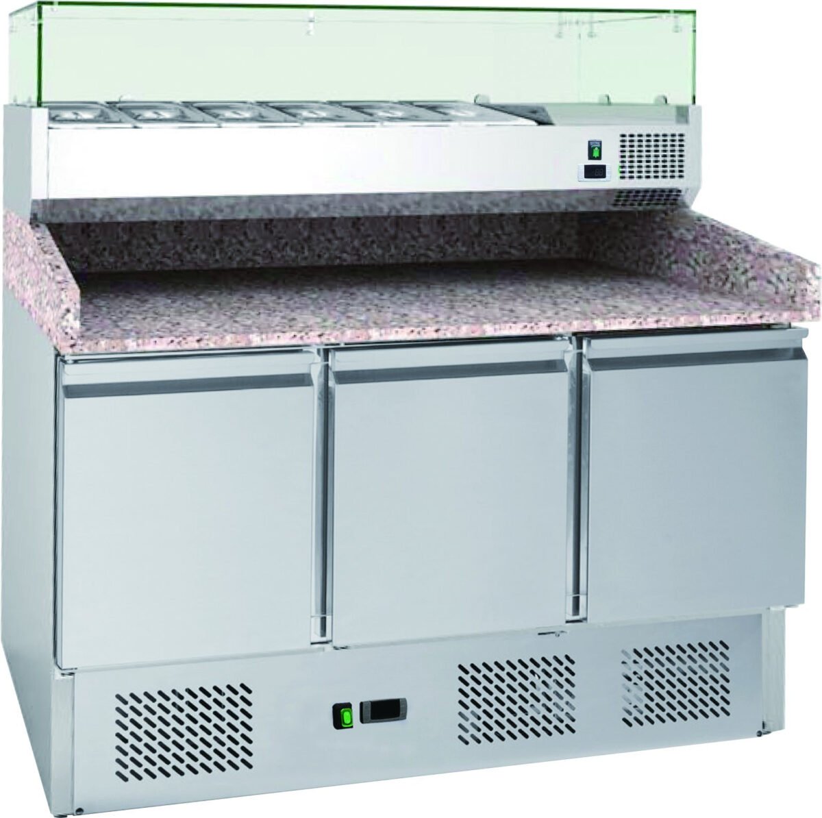 Chefs Range PP3C+ - Compact 3 Door Pizza Prep Counter - 6 x 1/4gn containers