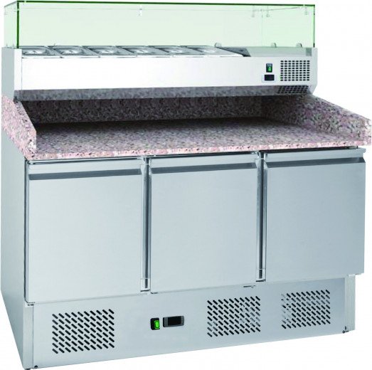 Chefs Range PP3C+ - Compact 3 Door Pizza Prep Counter - 6 x 1/4gn containers